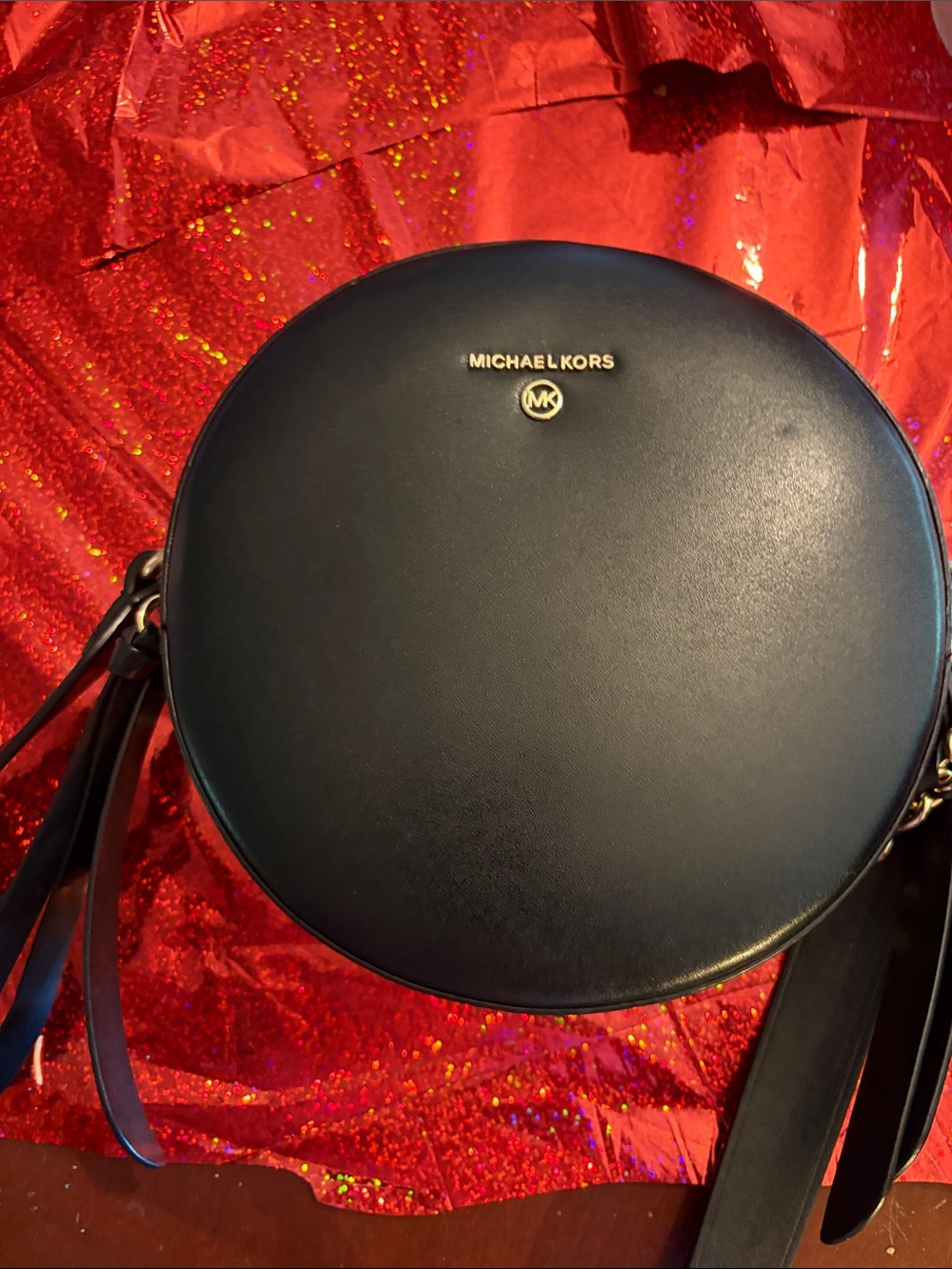 Michael Kors Navy Round Crossbody Bag with Gold Logo